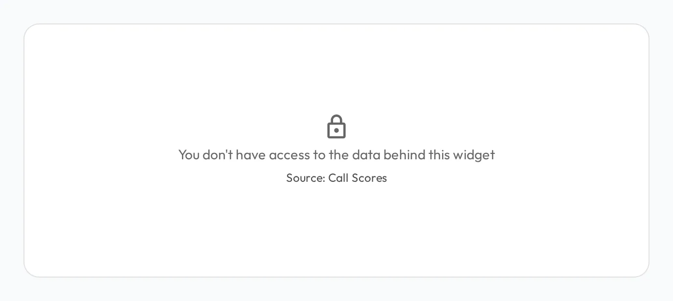 A dashboard widget replaced by a lock icon, a line explaining there is no access to the data behind the widget, and the name of the source it reads.